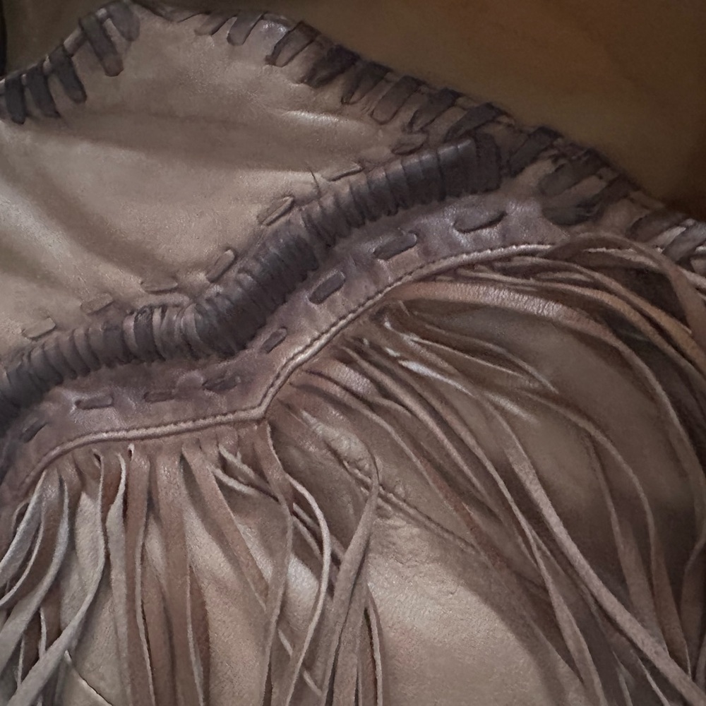 Zara NwT Fringed Tan leather jacket , size M - Picture 11 of 13